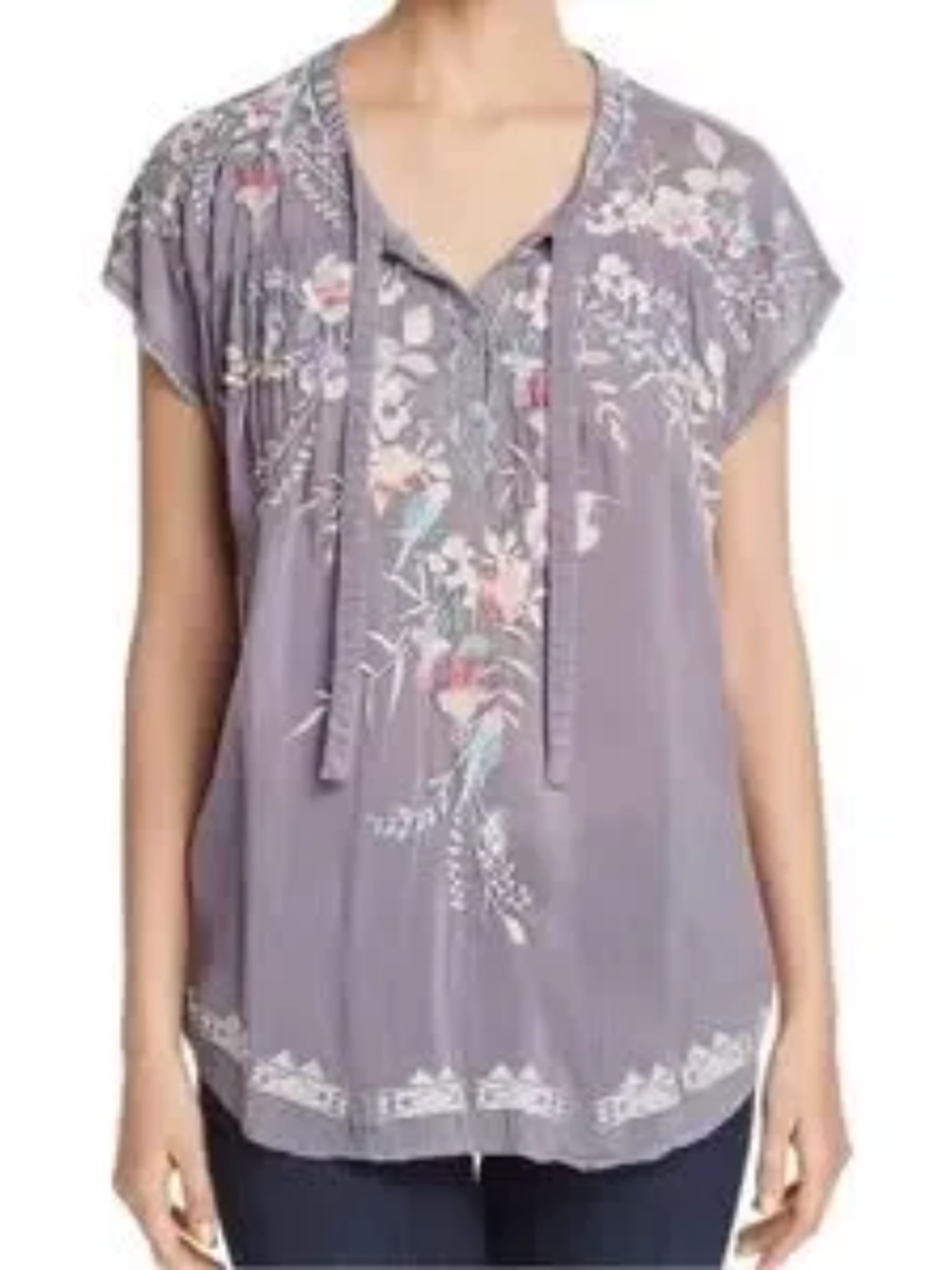 Johnny Was Dreaming Floral Embroidered Blouse Top Gray Size S